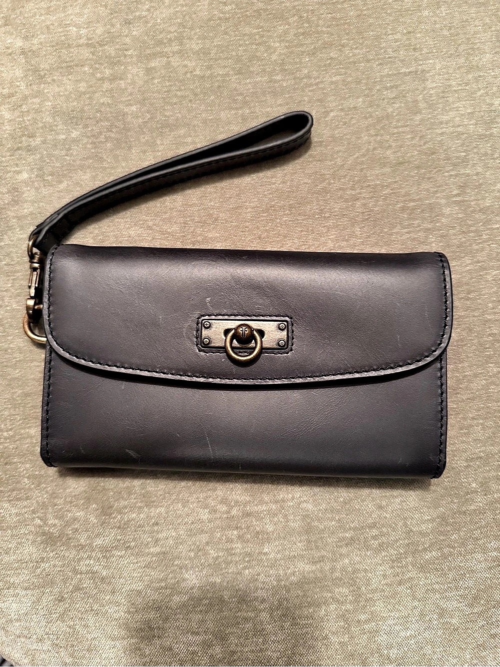 Frye Burnished Leather Wristlet Wallet Grey
